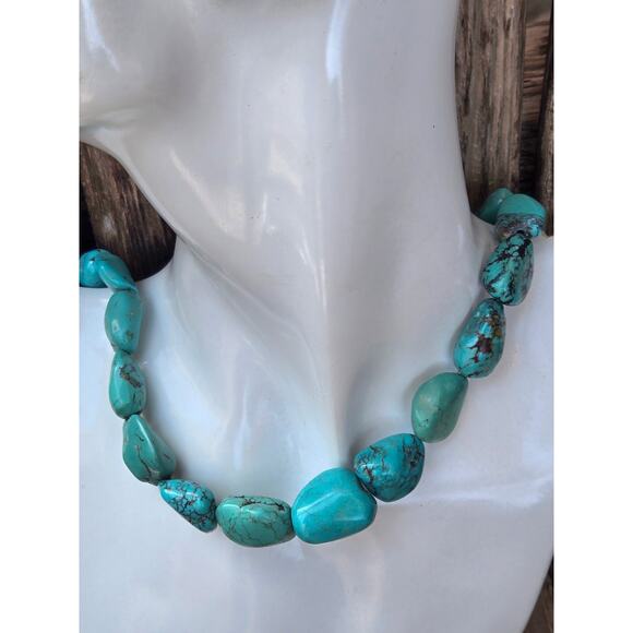 Vintage SX 925 Sterling Silver Thailand Graduated Turquoise Necklace 20" - Picture 2 of 10